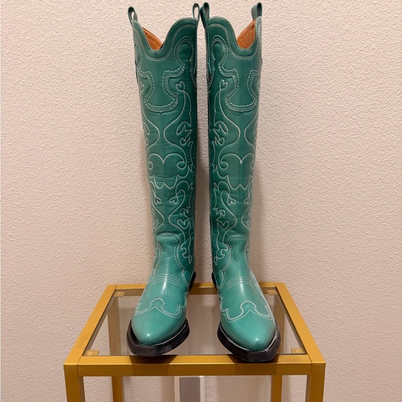 Ganni Green Knee High Cowboy Boots - Picture 3 of 8